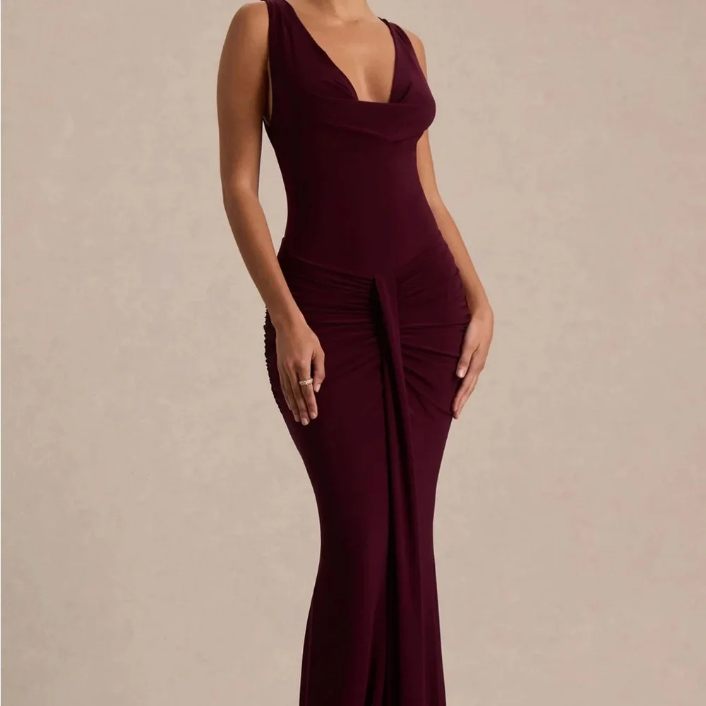 Club L London Burgundy Maxi Dress - Picture 1 of 6